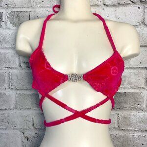 Dolls Kill X Bratz Pink Velvet Burnout Rhinestones Strappy Triangle Wrap Top